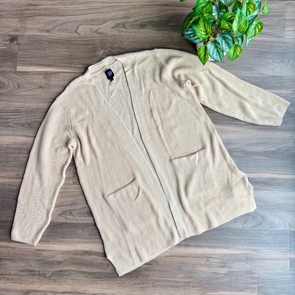 GAP Open-Front Ribbed Knit Cardigan Sweater in Oatmeal Gray – Size XL - Picture 14 of 15